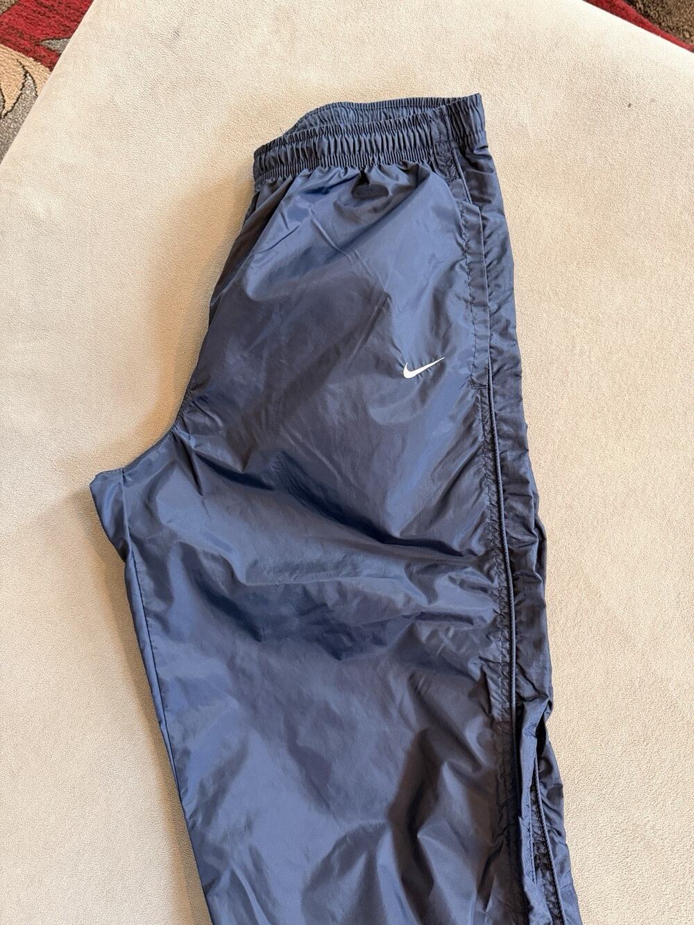 Vintage 90s Nike Windbreaker Track Pants Men Size Medium Navy Zip Leg